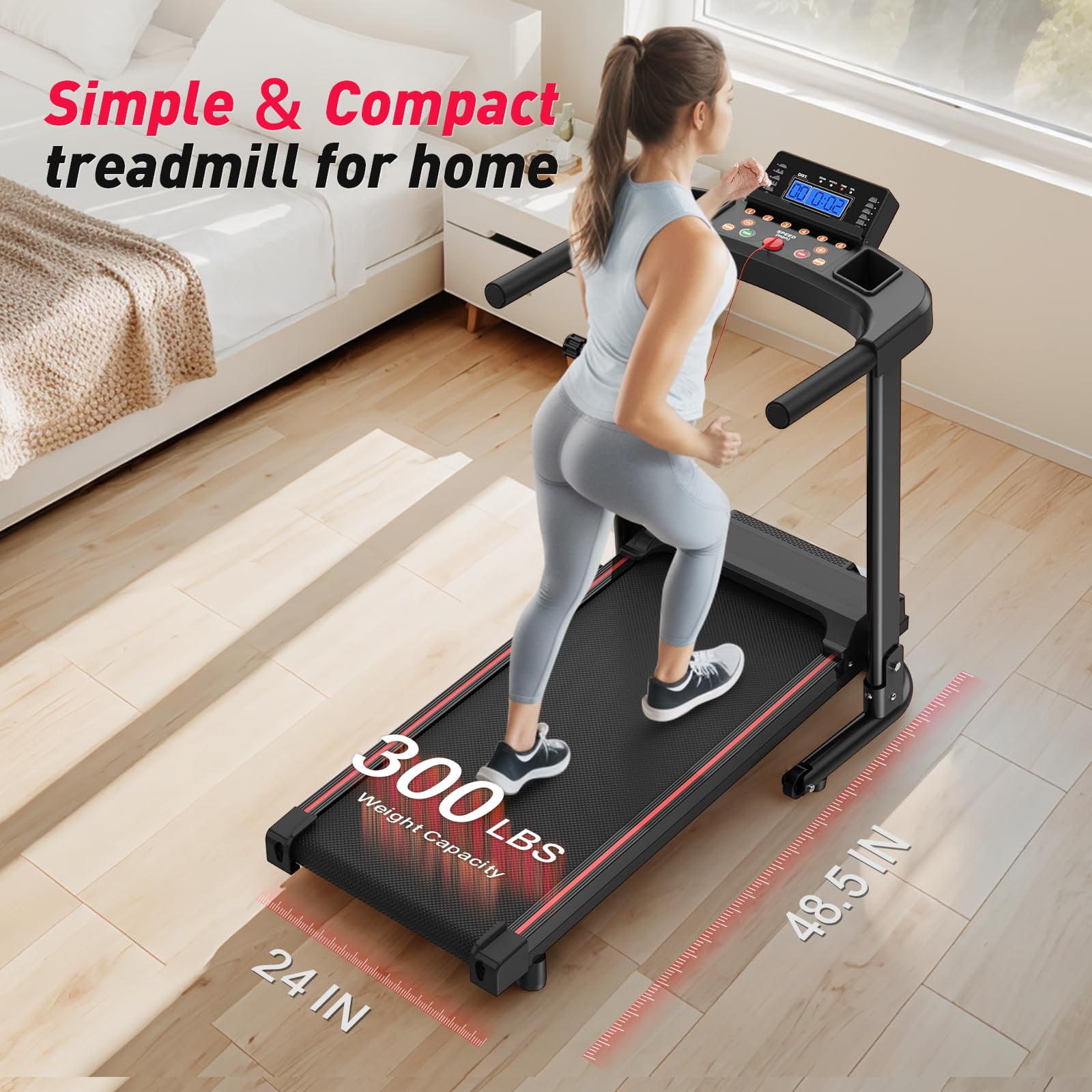 FYC Foldable Treadmill for Home, Electric Folding Treadmill with 300 lb Capacity, APP Control, Compact Design