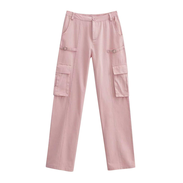 Olyvenn Deals Women's Bottoms Cargo Pants For Girls Fashion Full Length  Trousers Solid Color Comfy Lounge Casual Pants Female Leisure Pink 10 