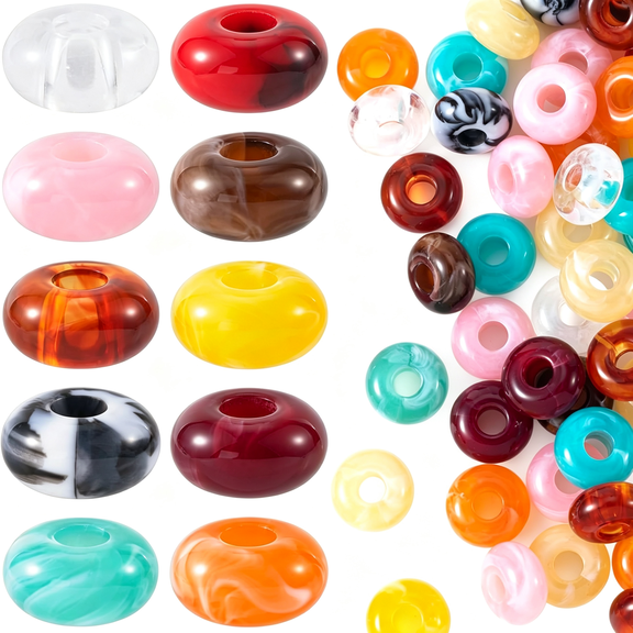 BZCOE 50Pcs Round Acrylic Beads for Crafts, Large Hole Hair Beads for Jewelry Making, Colorful Loose Spacer for Macrame Necklace Bracelet Diy Craft Handmade Decor- Random Color
