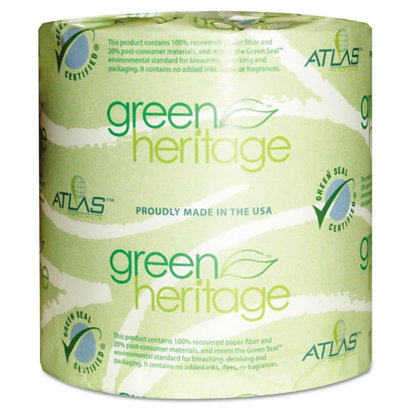 Atlas Paper Mills Green Heritage Toilet Tissue, 4 x 3 Sheets, 2 Ply, 500/Roll, 96 Roll/CT