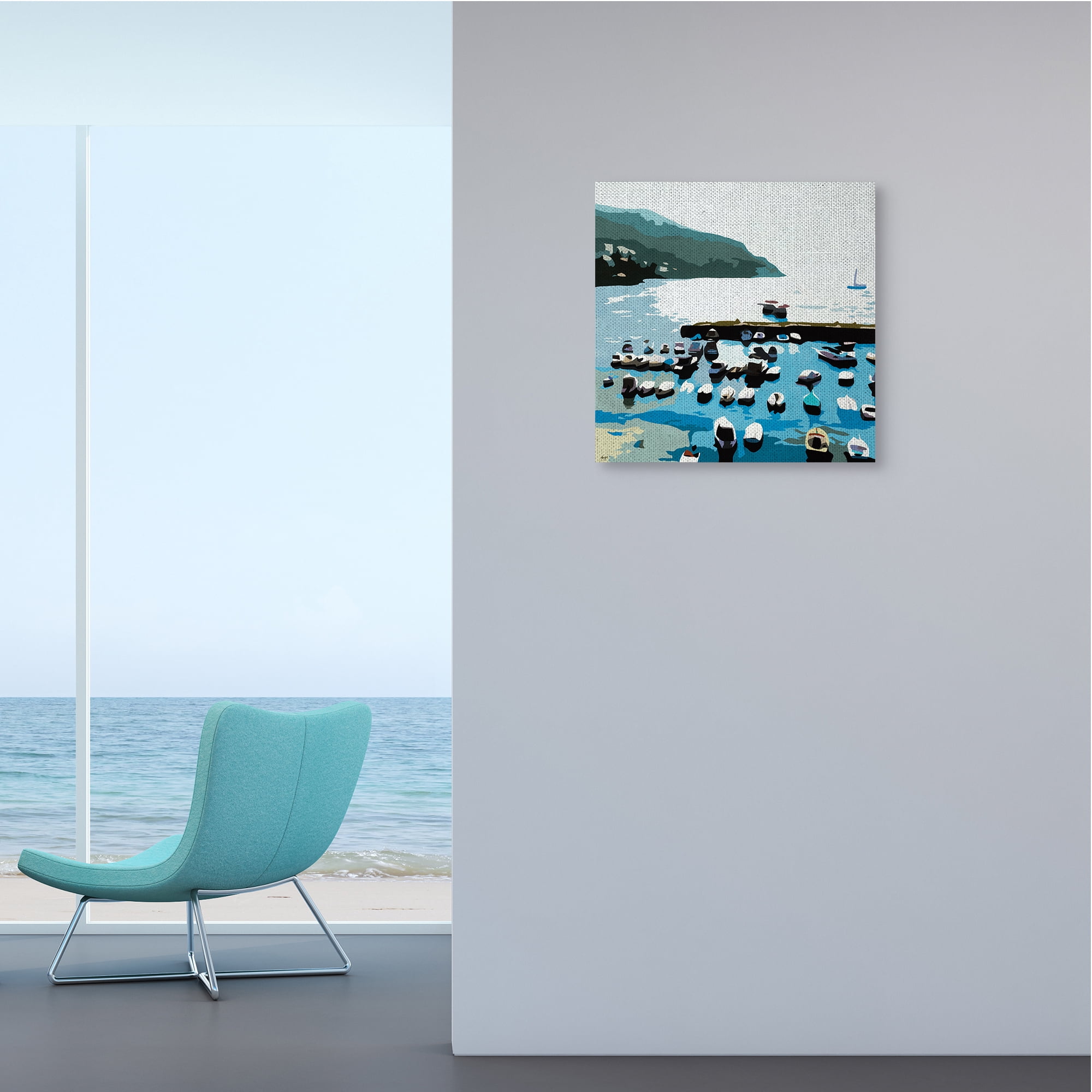 Boating Docks at Lake Soft Edge Nautical Landscape Transportation Gallery-Wrapped Canvas Print Wall Art, 17x17