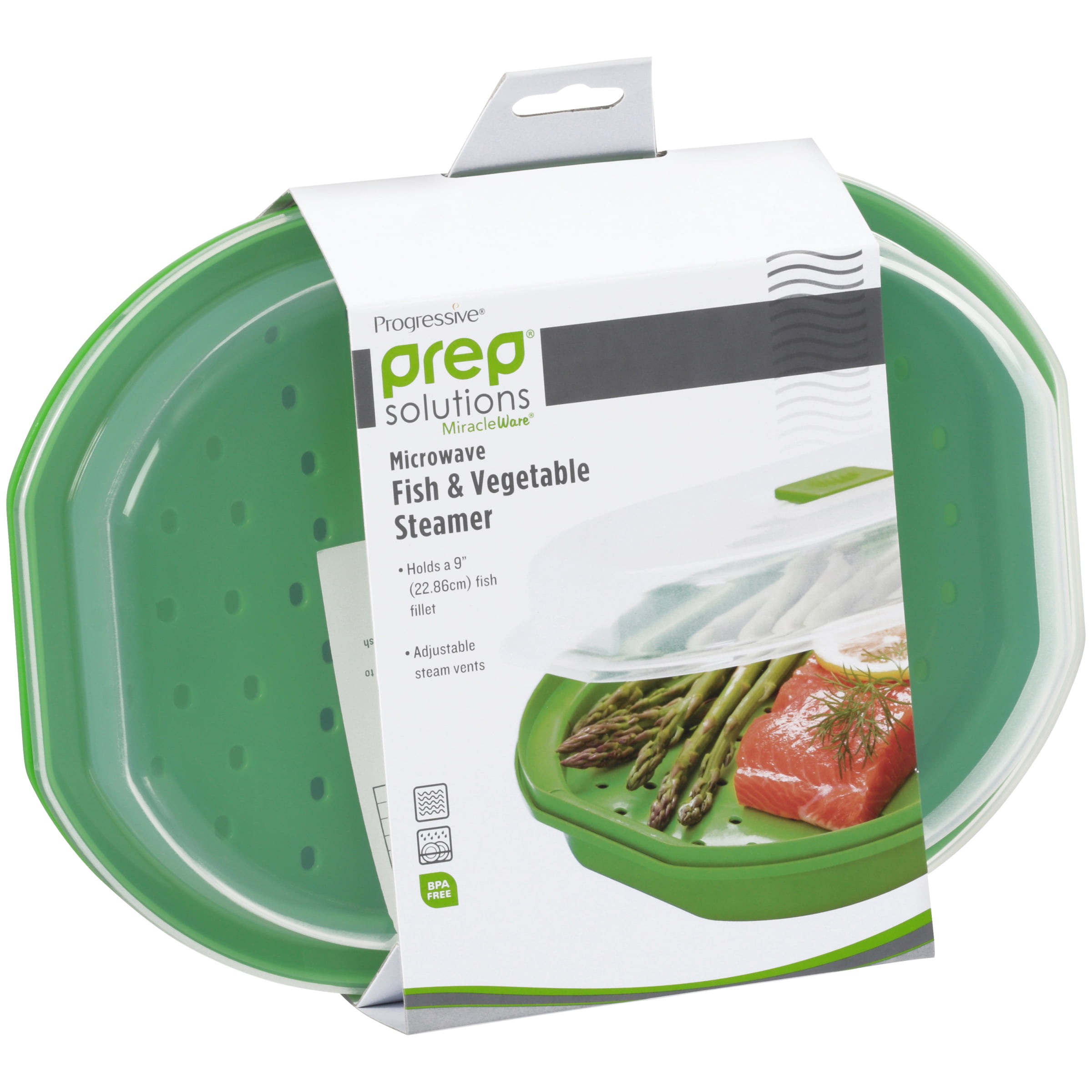 Dishwasher Safe Prep Solutions by Progressive Microwavable Fish and Veggie Steamer Steam Vent Vegetable Steamer BPA FREE 