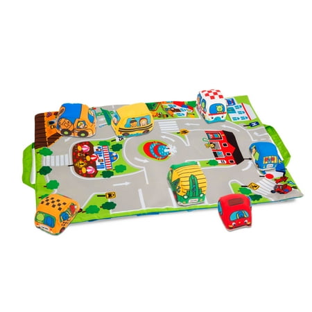 UPC: 0000772092142 | Melissa & Doug Take-Along Town Play Mat (19.25 x 14.25 inches) With 9 Soft Vehicles