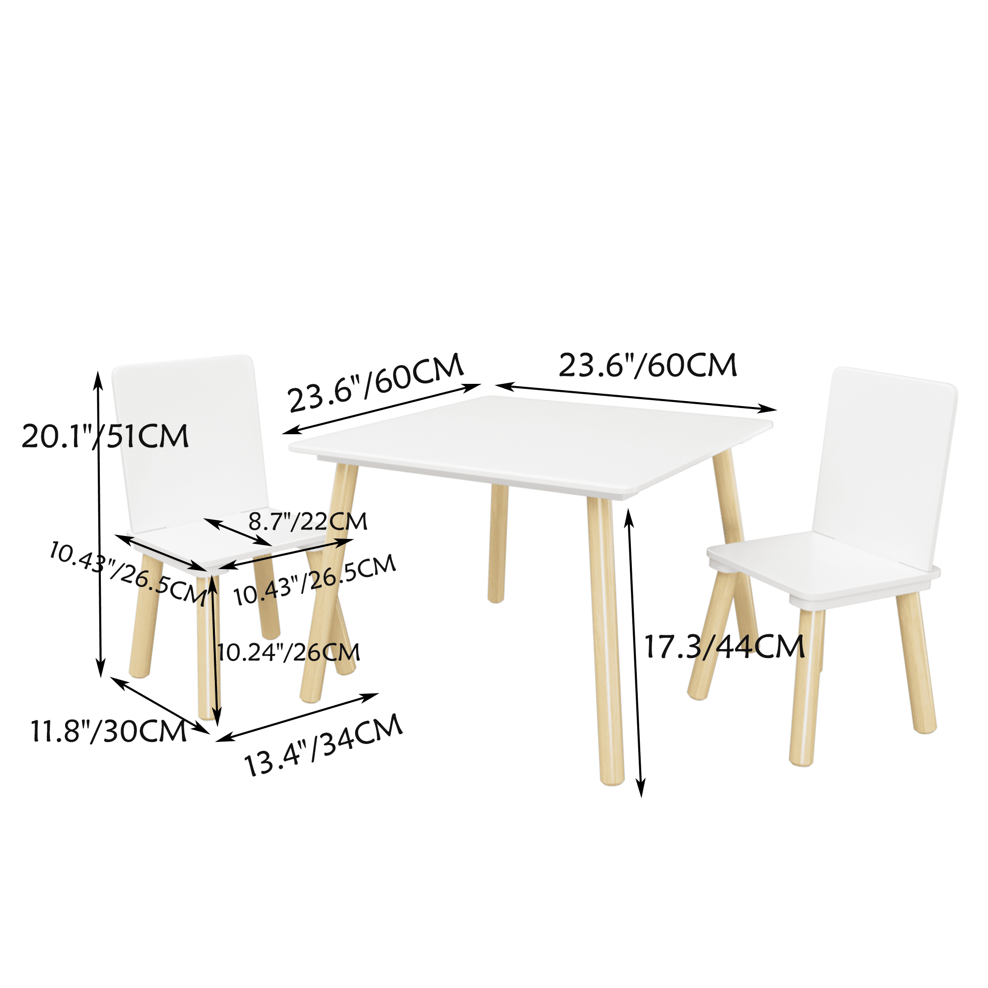 Oufan Kids Table and chair 3-piece set  ,Wooden multi-Activity Table Set with for Drawing, Reading, Eating,Build Blocks，White
