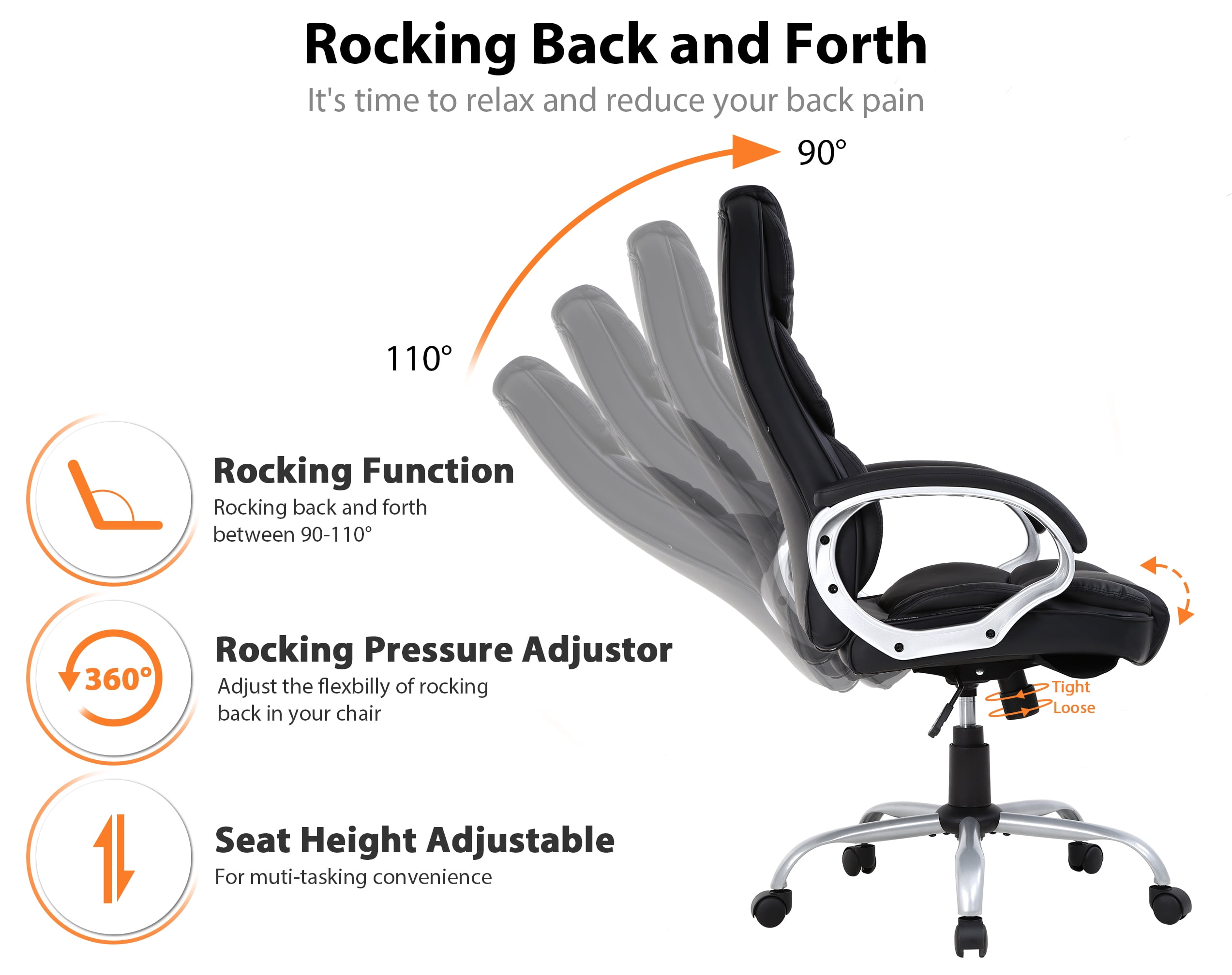 CL.HPAHKL Ergonomic Adjustable PU Leather High Back Home Office Desk Chair, Black Set of 1