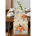 thumbnail image 4 of Fall Leaves Pumpkin Cotton Linen Table Runner 108inches Long, Thanksgiving Farmhouse, Burlap Table Cloth Dresser Scarves for Farmhouse Dining Room Coffee Holiday Party Wedding Events Machine Washable, 4 of 6