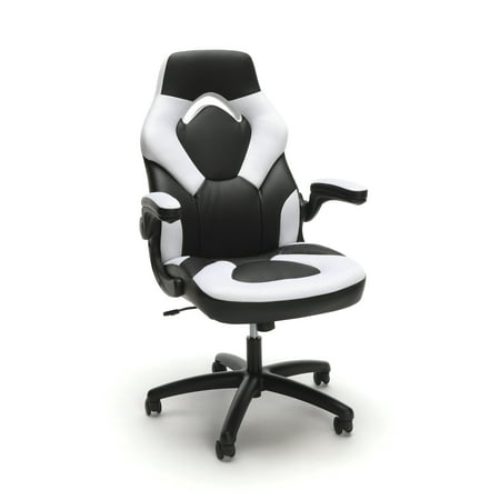 OFM Essentials Collection Racing Style Bonded Leather Gaming Chair, in White (ESS-3085-WHT)
