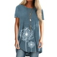 thumbnail image 1 of MAWCLOS Tee-Shirt Femme Manches Courtes Imprimé Pissenlit Col Rond Ample Vacances Bleu Marine S, 1 of 1