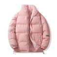 thumbnail image 2 of TFEOQRY Men's Short Padded Coats Jacket Stand Up Collar Solid Color Jacket Winter Thermal Cotton Jacket Pink, 2 of 9