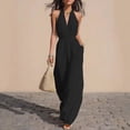 thumbnail image 2 of Edvintorg Women's Summer One Piece Jumpsuits Dressy Casual Sleeveless V-Neck Wide Leg Rompers Jumpers with Pockets Travel Clothes, 2 of 8