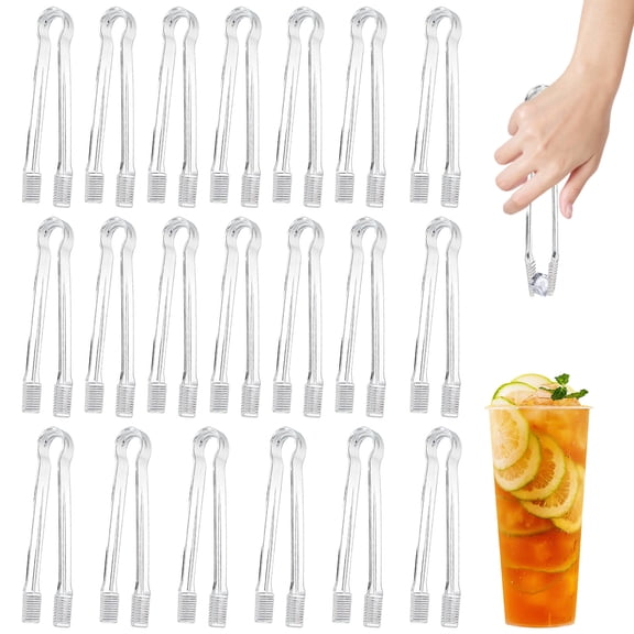 20 Pieces Plastic Serving Tongs, 6.3" Clear Kitchen Food Tongs, Easy to Hold Small Serving Utensil for Party Buffet Appetizer Salad Catering Ice