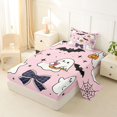 thumbnail image 2 of Homewish Cute Cartoon Ghost Twin Sheets for Girls, Halloween Bat Plaid Bow Pumpkin Bedding, 3pcs, 1 Flat Sheet, 1 Fitted Sheet and 1 Pillowcase, 2 of 5