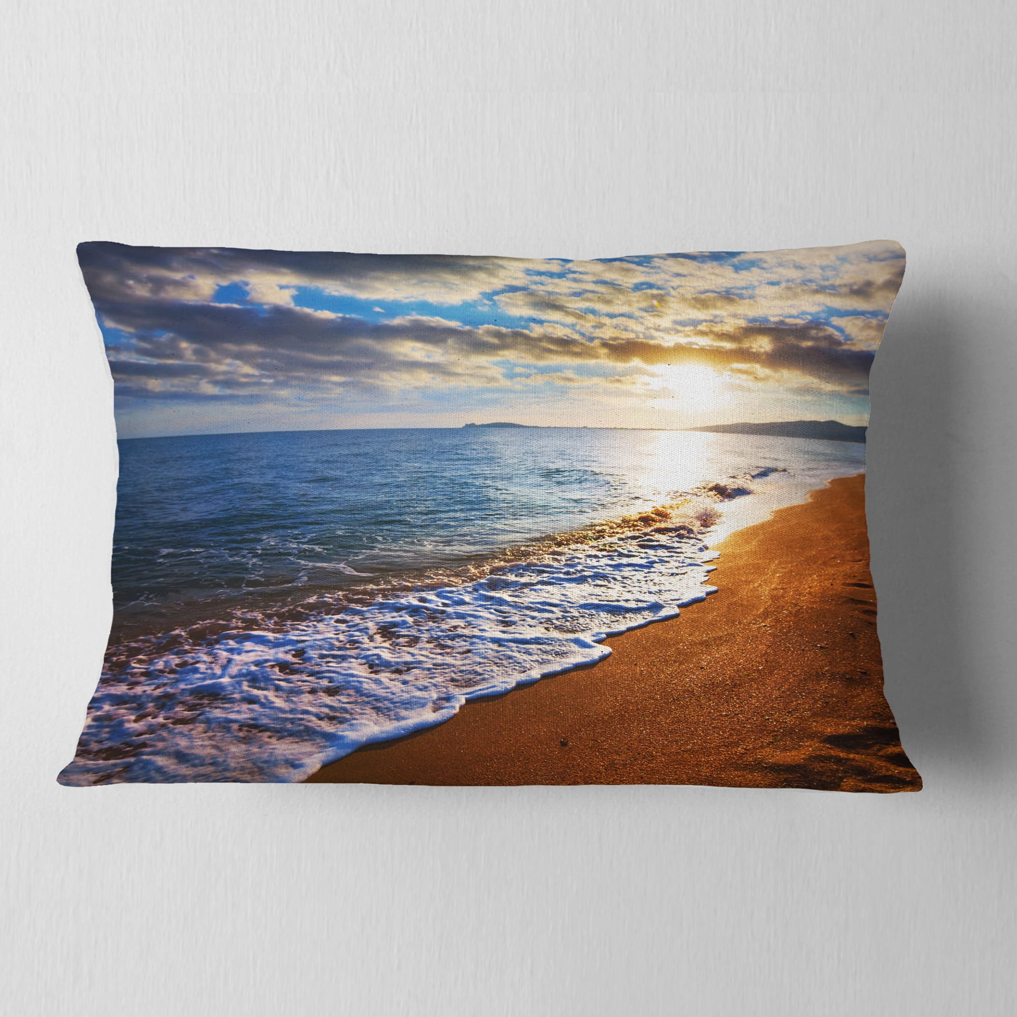 Designart 12" x 20" Blue Polyester Throw Pillow