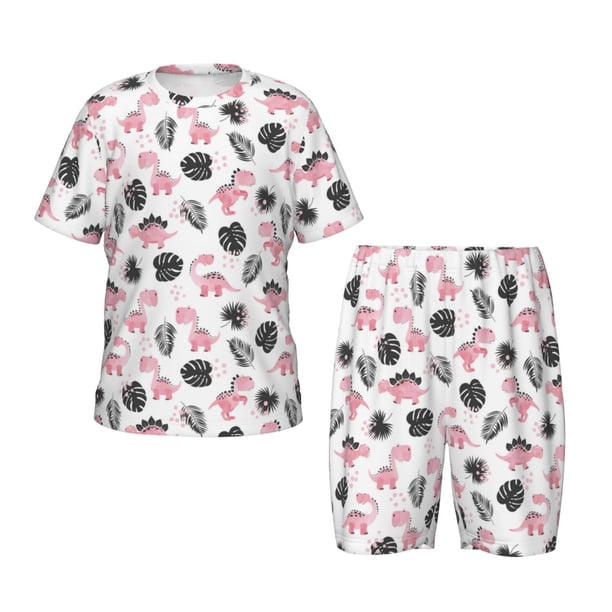 Fotbe Cute Dinosaur Pijama Estampada de 2 Piezas para Niños – Ropa de Dormir de Manga Corta Cómoda para Niños y Niñas, Camiseta y Shorts de Algodón-Large