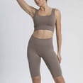 thumbnail image 4 of qILAKOG Sale Women's Yoga Outfit Seamless Workout Set High Waist Exercise Shorts Pants with Sport Crop Top Bra 2PCS Gym Tracksuits Women Workout Sets Yoga Outfit, S&Brown, 4 of 5