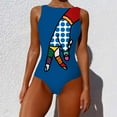 thumbnail image 3 of Summer One Piece Swimsuit Womens Y2K Bathing Suit Graffiti Abstract Print Swimwear High Neck Tankini Swimsuits, 3 of 5