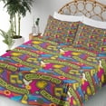 thumbnail image 3 of Ambesonne Hippie Emoji Fitted & Top Sheet Set with Shams, Funk Floral Groove Art, Magenta Apple Green, 3 of 5