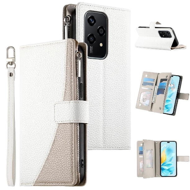 Funda cartera GANGXUN para Honor 200 Lite , cuero PU con tarjetero, cremallera, correa de mano, soporte y protección 1317°