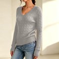 thumbnail image 6 of Dwellite Sweaters for Women Knit Long Sleeve V Neck Lightweight Casual Tops Fall Fashion Clothing Business Casual Outfits Gray M, 6 of 8