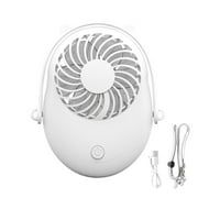Portable Fan Hanging Neck Handheld Dual-motor Mini Fan with Adjustable Lanyard for Outdoor Office, White