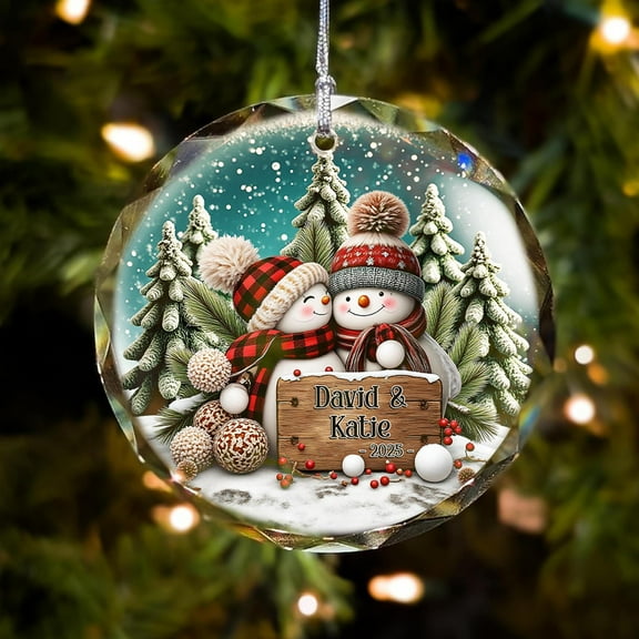 Personalized Snowman Couple Ornament 2025 - Sea-Glass-Style Mr & Mrs, Engagement/Newlywed Christmas Gift