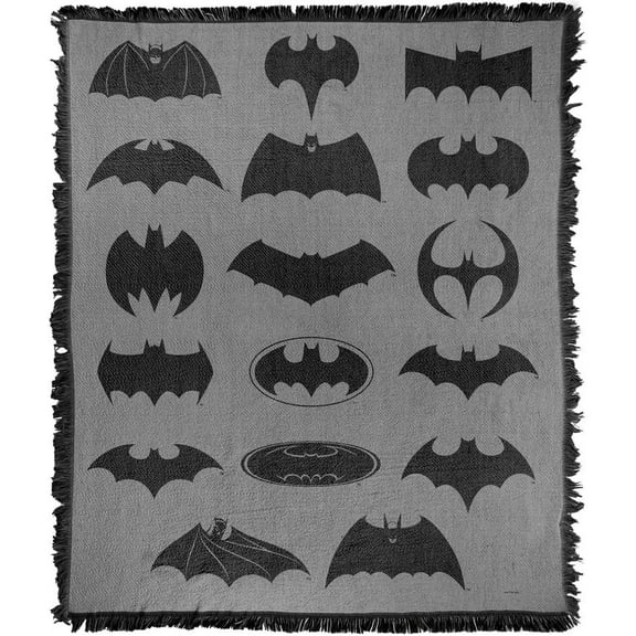 LOGOVISION Batman Blanket, 50"x60" Bat Symbol Woven Tapestry Cotton Blend Fringed Throw