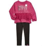 Hello Kitty Toddler Girl's 2-Pc. Pleated Mesh Top & Leggings Set Purple Size 2T