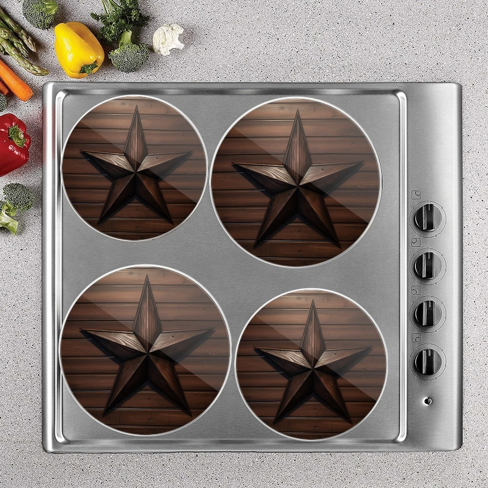 Bahomeck Electric Stove Burner Covers Set Of 4,Wooden Star On Wooden Wall Background Metal Gas Stove Burner Covers,Protecting Gas Stoves,8 Inch And 10 Inch