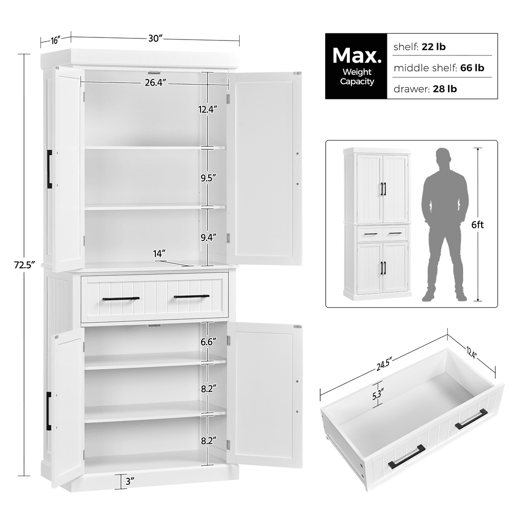 Renwick 72.5 inch H Kitchen Pantry Cabinet, White