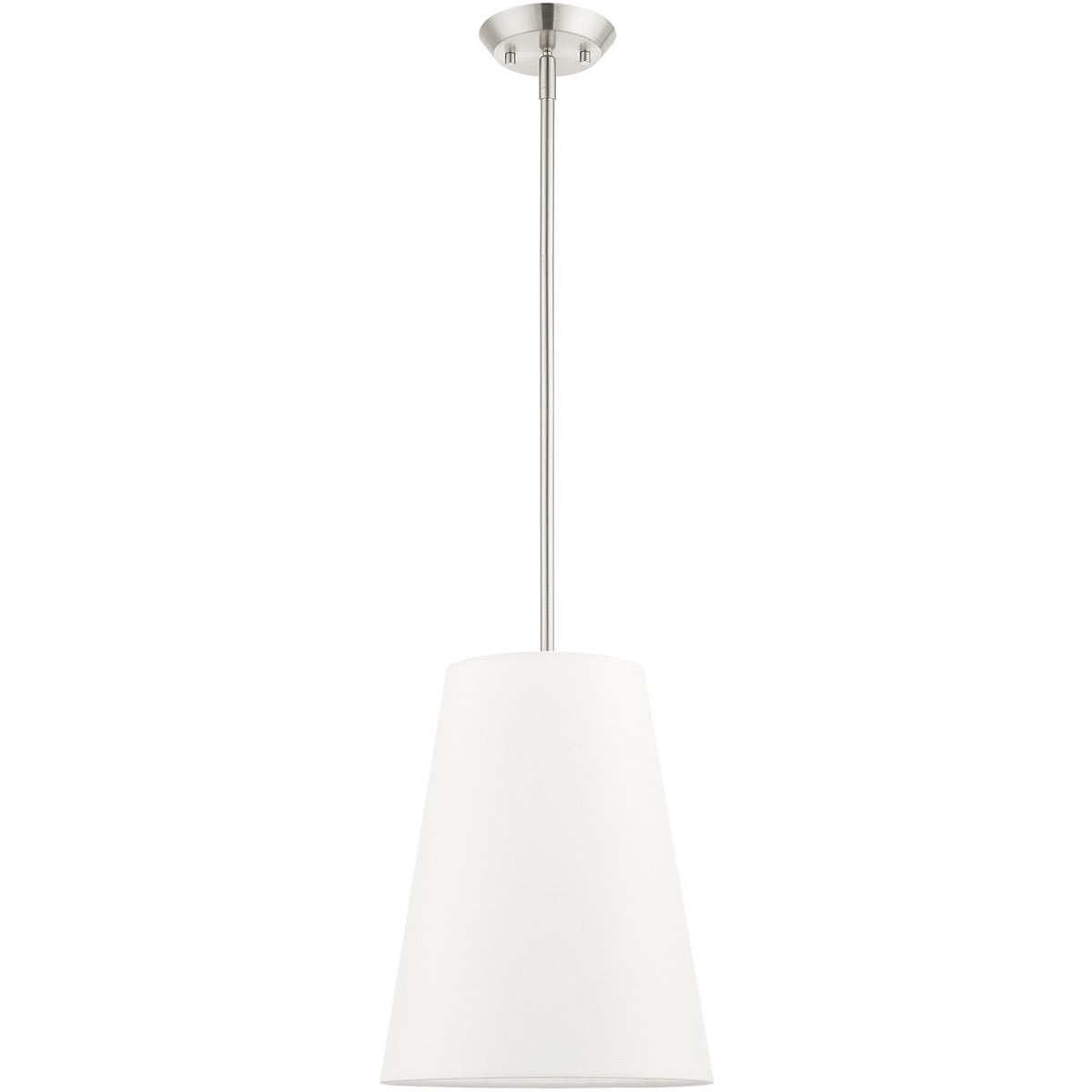 1 Light Brushed Nickel Shaded Chandelier with Hand Crafted Off White Fabric Hardback Shade