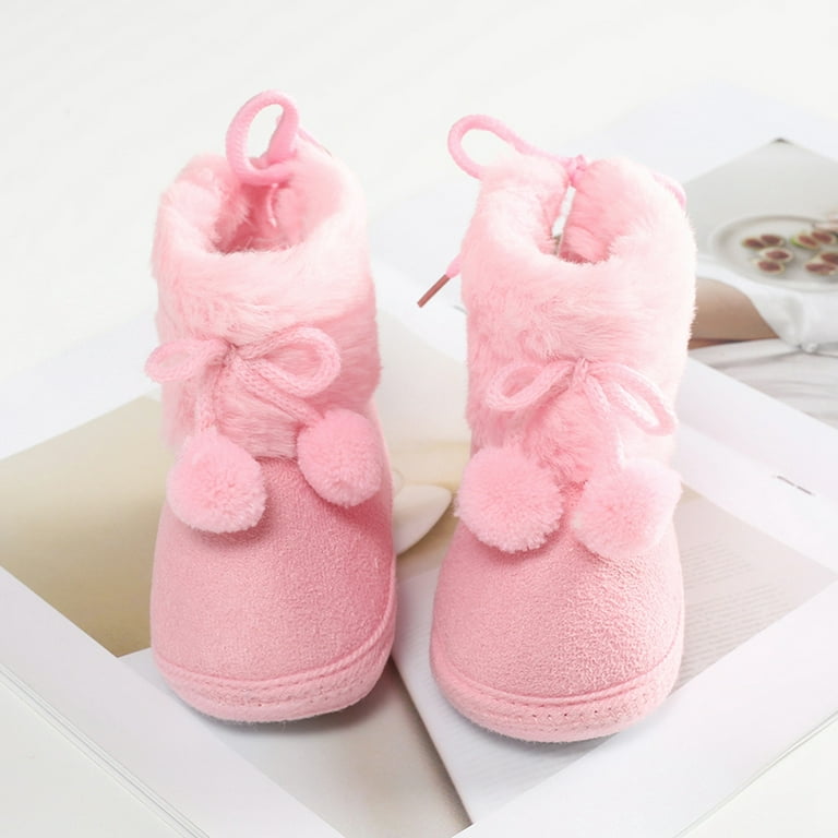 Baby Pom-Poms Fleece Snow Boots Winter Warm Soft Sole Shoes Booties for Newborn Infant Walmart.com