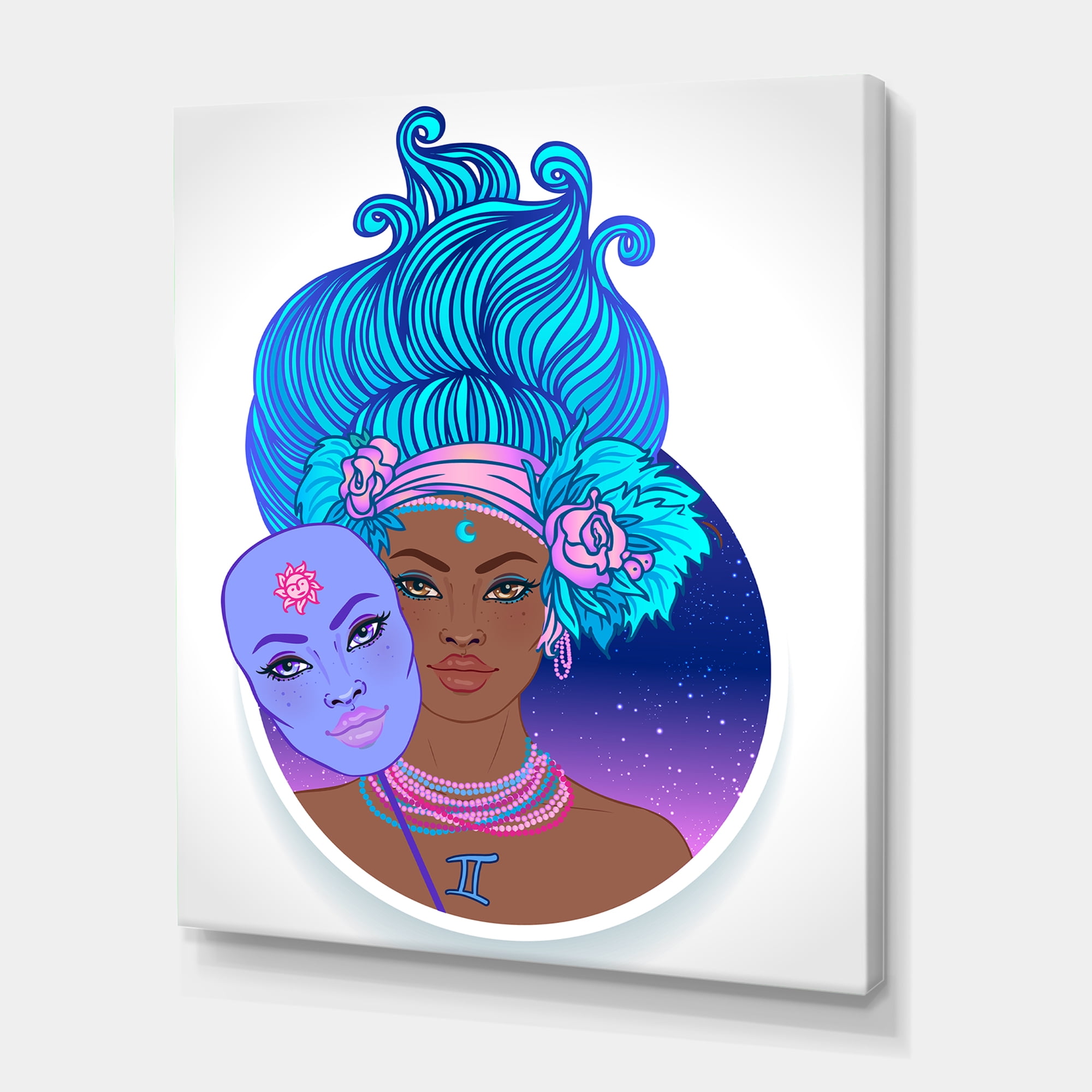 Portrait of Afro American Girl With Blue Hair II 12 in x 8 in Painting Canvas Art Print, by Designart