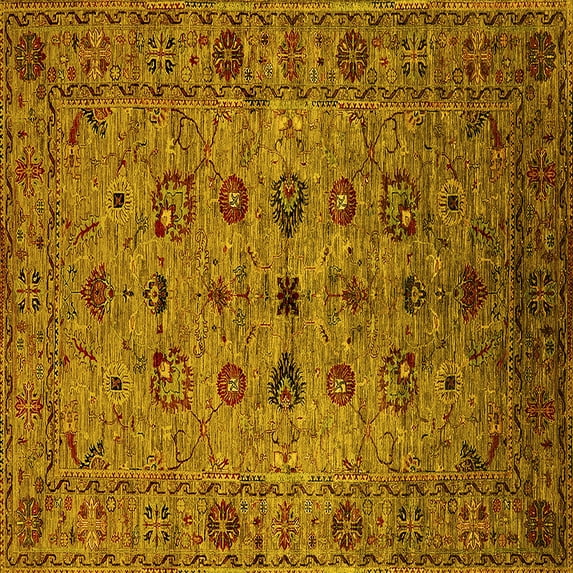 Ahgly Company Indoor Square Oriental Yellow Industrial Area Rugs, 5' Square