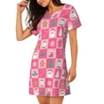 thumbnail image 2 of Zufioo Pink Christmas Cheer Print Women's Nightgown, Round Neck Short-sleeved Pajamas, Home Wear Suitable for Home and Outing, 2 of 6