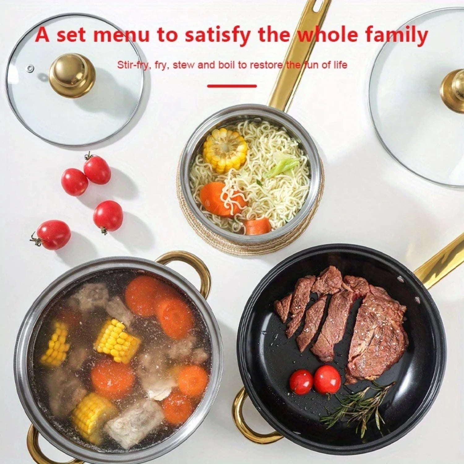12-Piece Stainless Steel Cookware Set, Nonstick Pots and Pans Kitchen Set with Lids, Durable Induction Compatible, for Home, Restaurant, Gas & Electric Stoves – Red