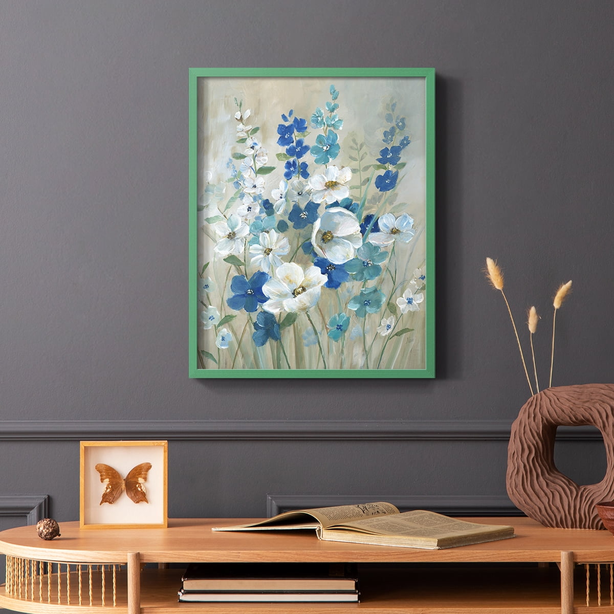 Blue Garden I Framed Print in Green Solid Wood Framed Print No Nail Hanging