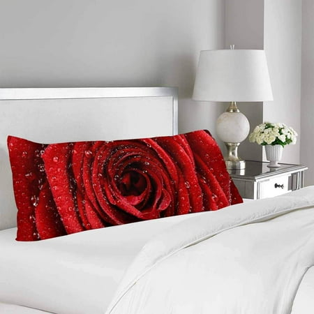 Gckg Red Rose Closeup Water Drops Body Pillow Covers Pillowcase