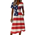 thumbnail image 4 of July 4th Womens Dresses American Flag Independence Day Print Wrap V Neck Dress Elegant Short Sleeve Flowy Beach Boho Dress, 4 of 5