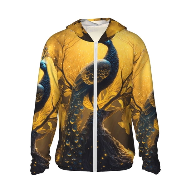 Fotbe Elegant Gold Leaf Peacock Chaqueta con Protección Solar UPF 50+ para Hombre y Mujer, Camisa con Capucha y Bolsillos-Medium
