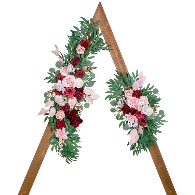 Arco de boda Lisuun artificial con forma de arco de boda, color morado y blanco, 2 unidades