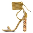 thumbnail image 2 of FSJ Women Classic Open Round Toe Lace up Sandals Thin Band Crystal Beads High Heeled Pumps Wedding Dressy Daily Wear Bowknot Shoes Size 4 Yellow, 2 of 4