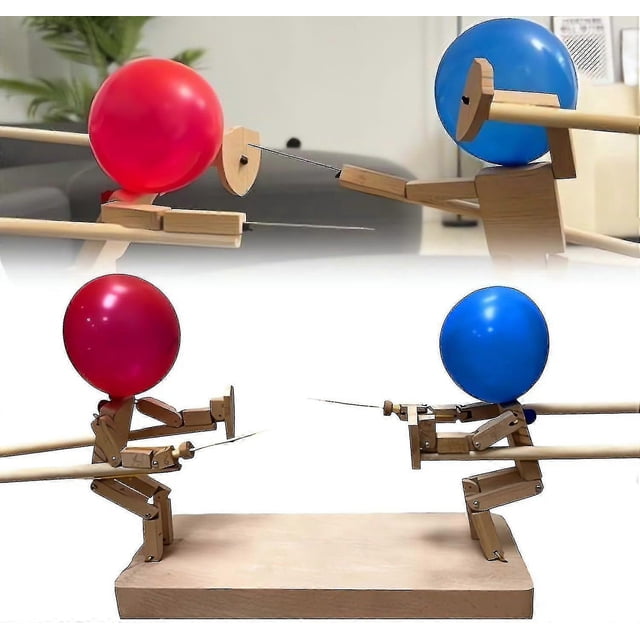 Balloon Bamboo Man Battle Game,2024 New Handmade Wooden Fencing Puppets, Punching Whack A Pack Balloons Man Battle