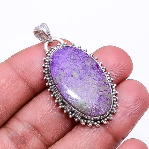 Variscite In Purpurite -Faires Tin Mine 925 Silver Plated Pendant 1.72", Purple & Green Purpurite Pendant P_9362_374_30