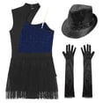 thumbnail image 5 of TiaoBug Women Sparkly Sequin Latin Jazz Dance Outfit Sleeveless Leotard Ballroom Dance Dress Navy Blue L, 5 of 6