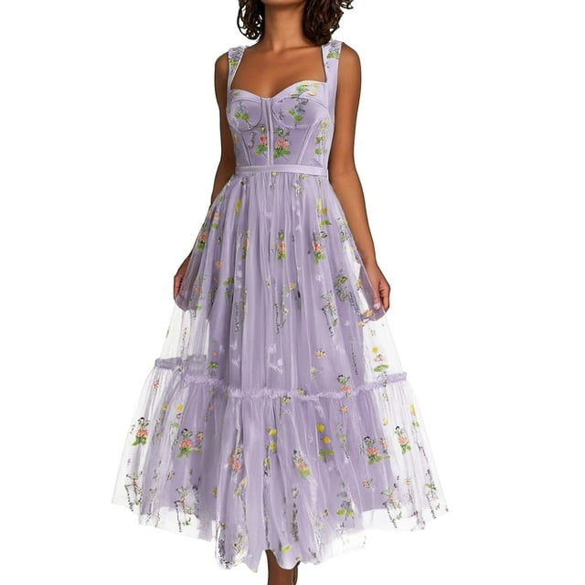 Icvfdpl Robes d'Été pour Femmes, Maxi Sans Manches en Maille Boho de Fête avec Bretelles Longue Robe de Plage Respirante pour Femmes, TG