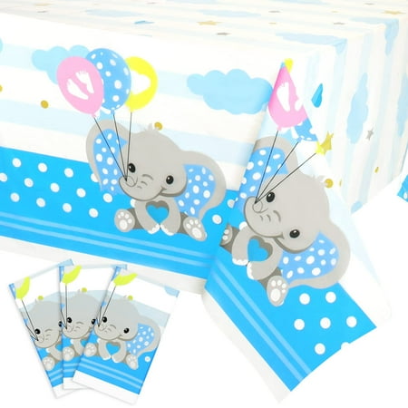 

Elephant Tablecloth for Baby Shower Decorations Baby Shower Table Cover Plastic Rectangle Table Decors for Baby Boy Girl Gender Reveal Party Birthday Party Supplies 54 x 108 Inches (Blue 3 Pieces)