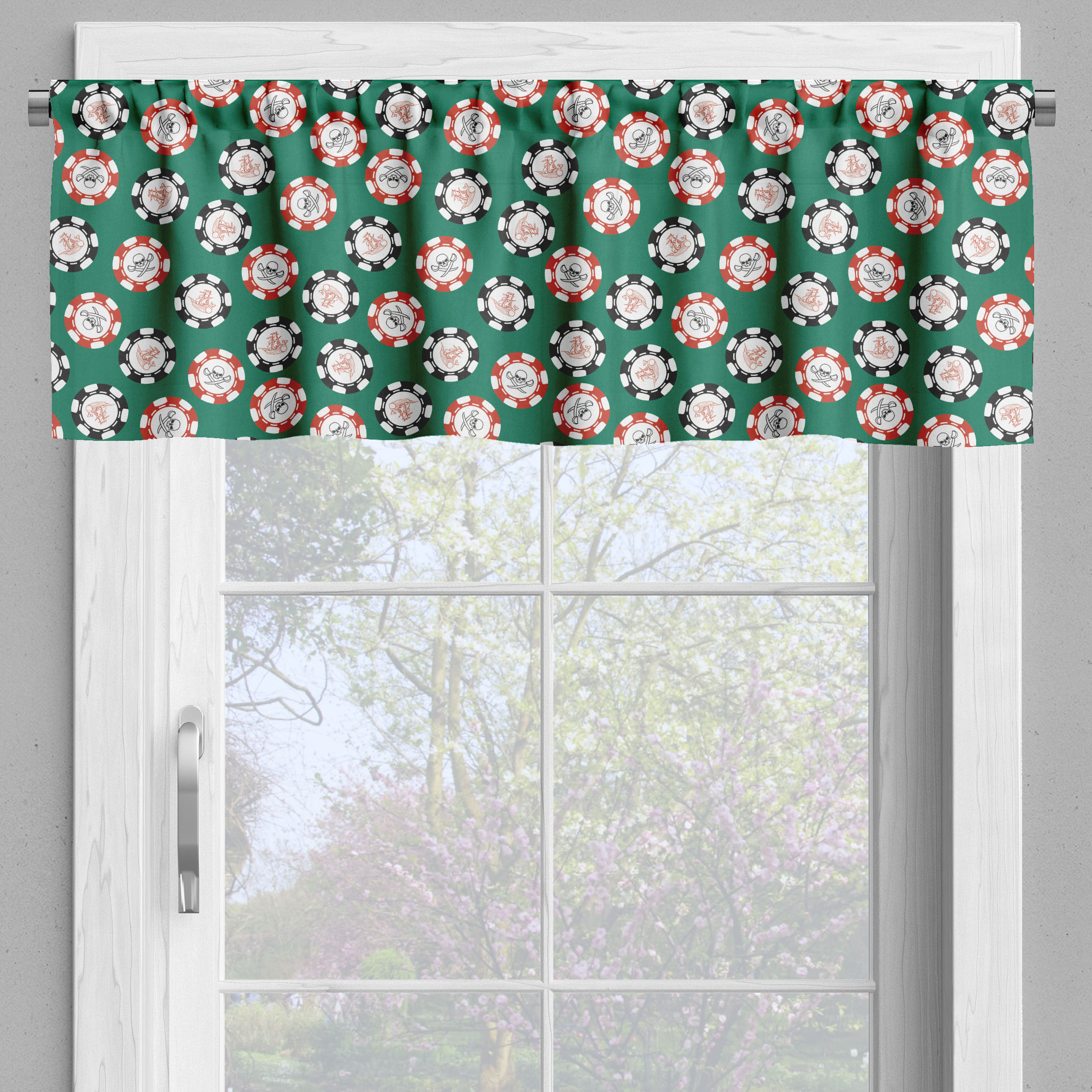 Ambesonne Green Black Window Valance, Chips Pirate, 54" X 12", Jade Green Red - image 2 of 5