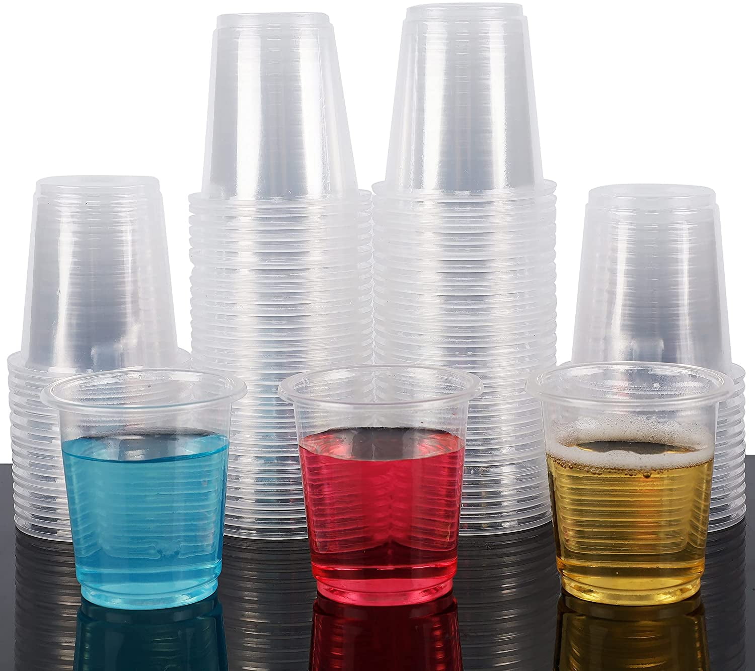 HTAIGUO 100 Shot Glasses, 1oz Clear Plastic Disposable Hard Cups, Mini