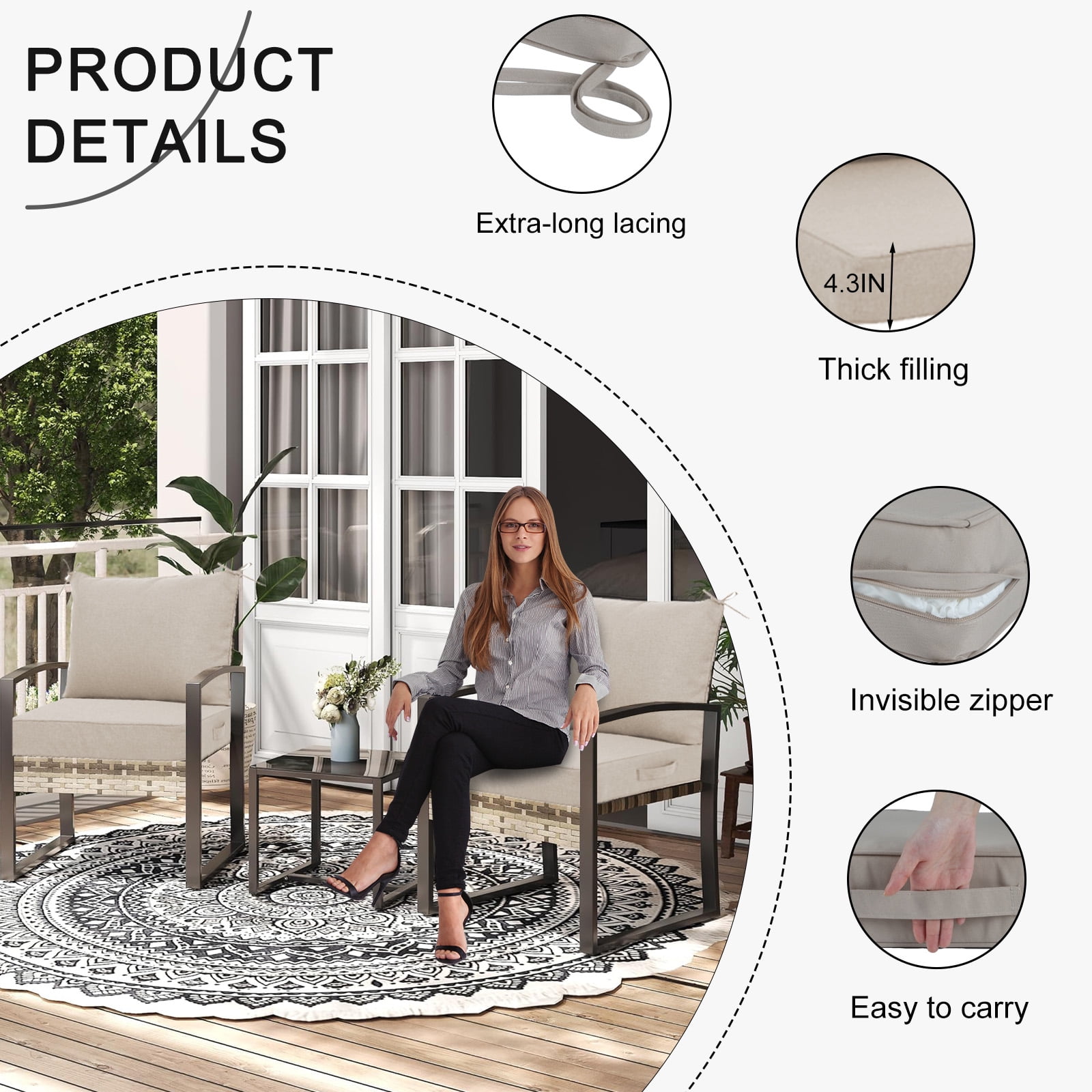 XXLYY Outdoor Cushions for Patio Furniture, Waterproof Deep Seat Cushions Set , 24*24 In Outdoor Chair Replacement Cushions with Removable Cover for Chair Sofa Couch