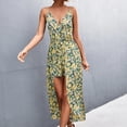 thumbnail image 6 of IROINNID Women's V-Neck A-Line Dress Fashion Casual Flowers Printed Sling Sleeveless Irregular Large Hem Culottes Knee-Length Dress, 6 of 9